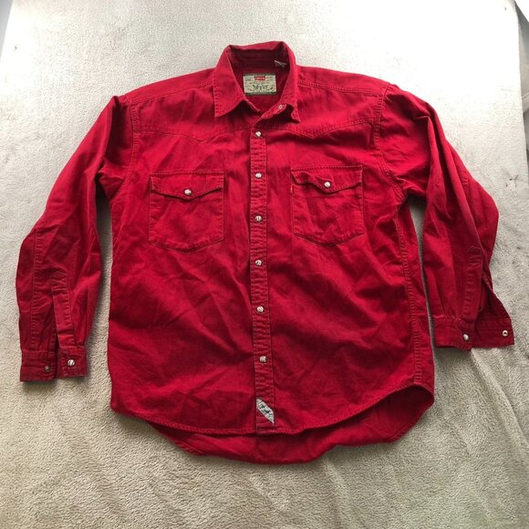 Vintage Levi's Men's Shirt Medium Long Sleeve Red Button Up Classic - Picture 14 of 15